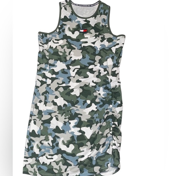 TOMMY HILFIGER CAMO-DRESS SLEEVELESS HALTER KNEE LENGTH GREEN COLOR SIZE LARGE - Picture 6 of 13